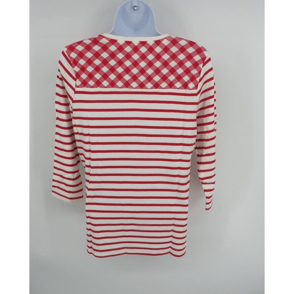 Kim Rogers Women's Holiday Striped Plaid Top Petite Small NWT $26 - Picture 4 of 4